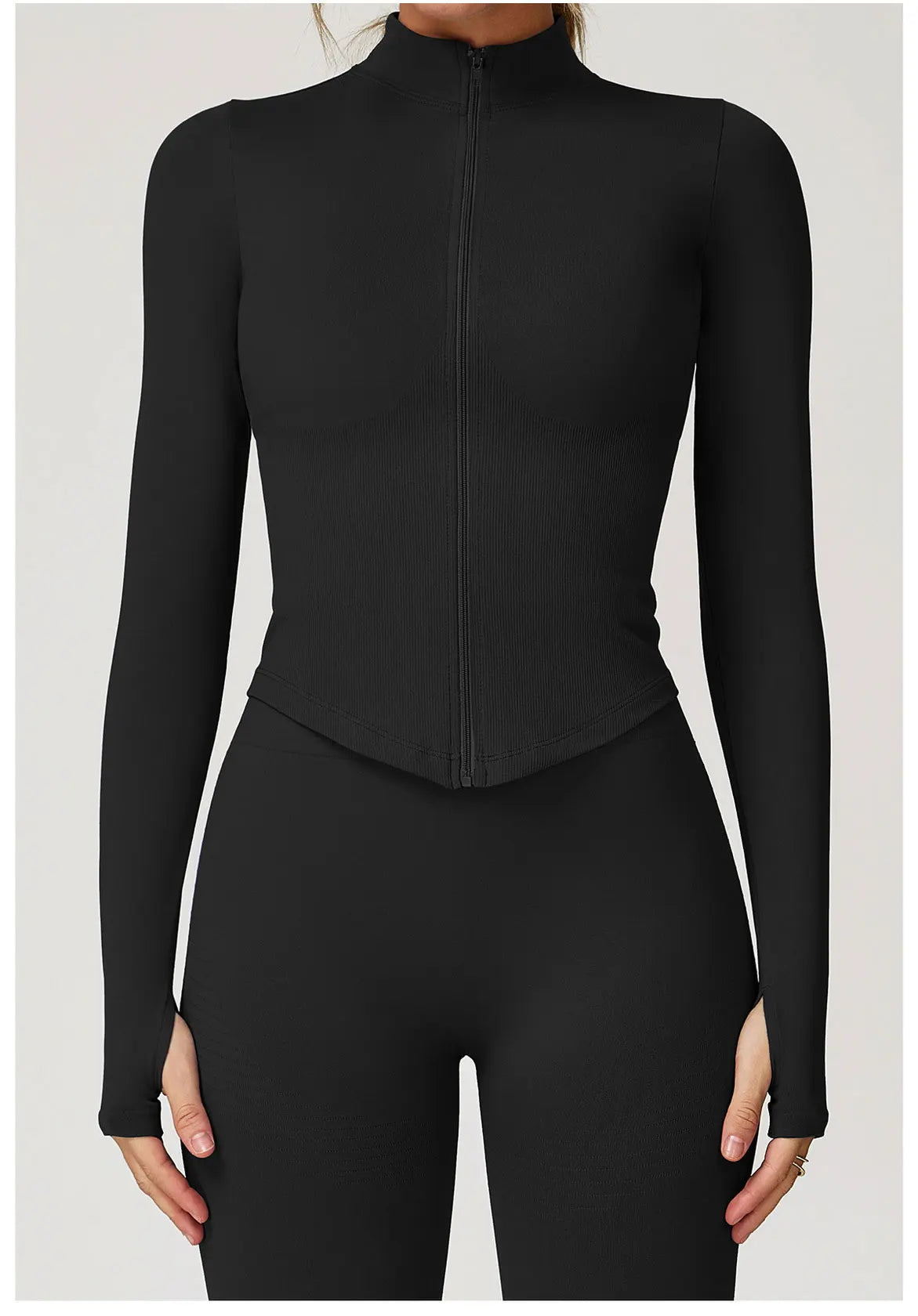 Ribbed Yoga Tops Women's Yoga Long Sleeved Standing Collar Sports Jacket Running Training Fitness Top Gym Workout Running Shirt