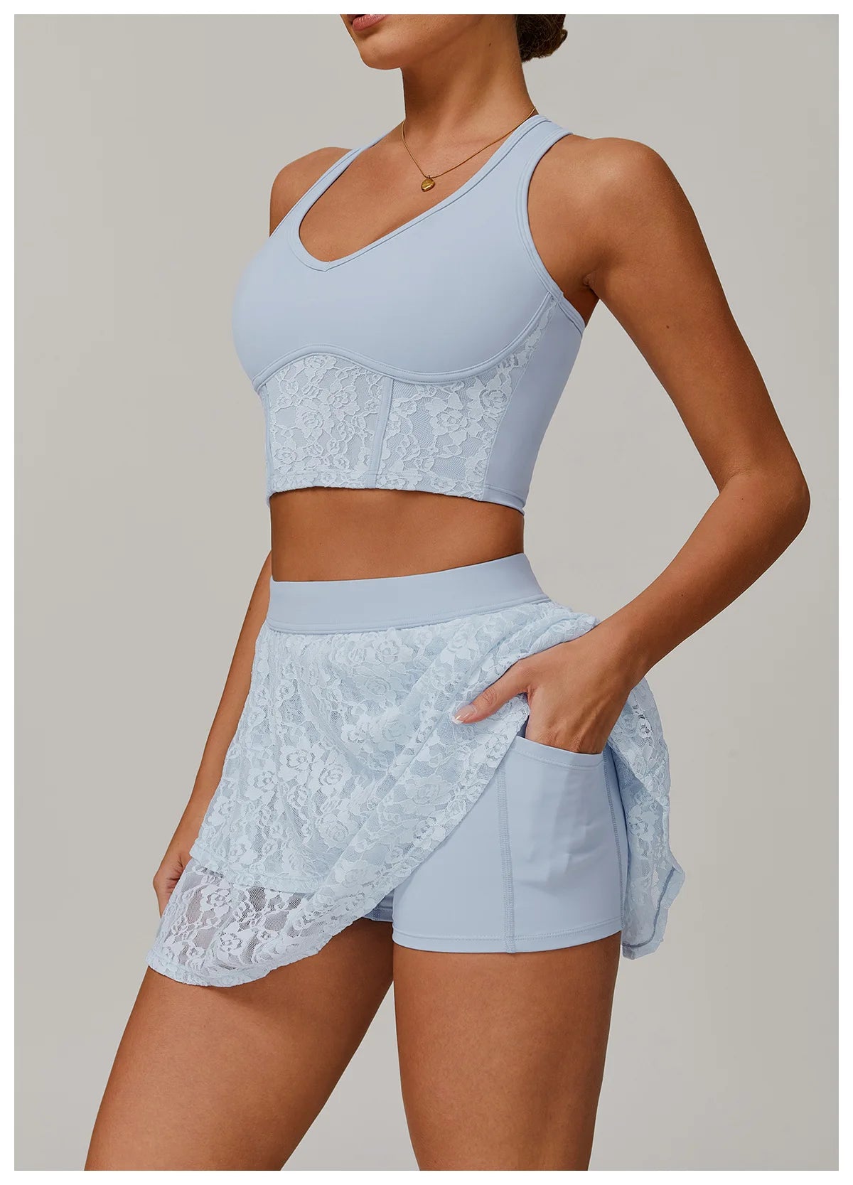 Women's High Waisted Tennis Lace Skirt Tennis Yoga Golf Sports Belt Safety Pants Pocket Comfortable and Breathable Sports Skirt