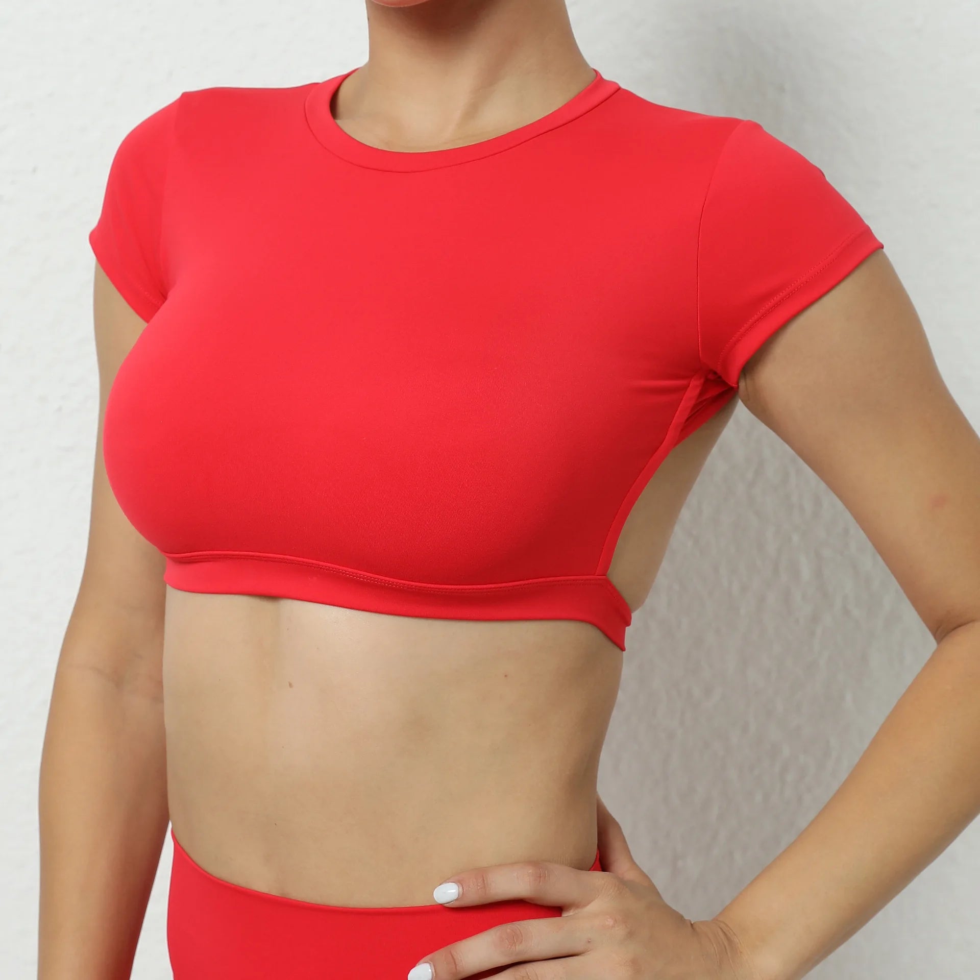 Women Short Sleeve Hollow Crop Top Yoga Short Sleeve Fitness Workout Tops Push Up Gym Shirt Sportswear Running T-shirts