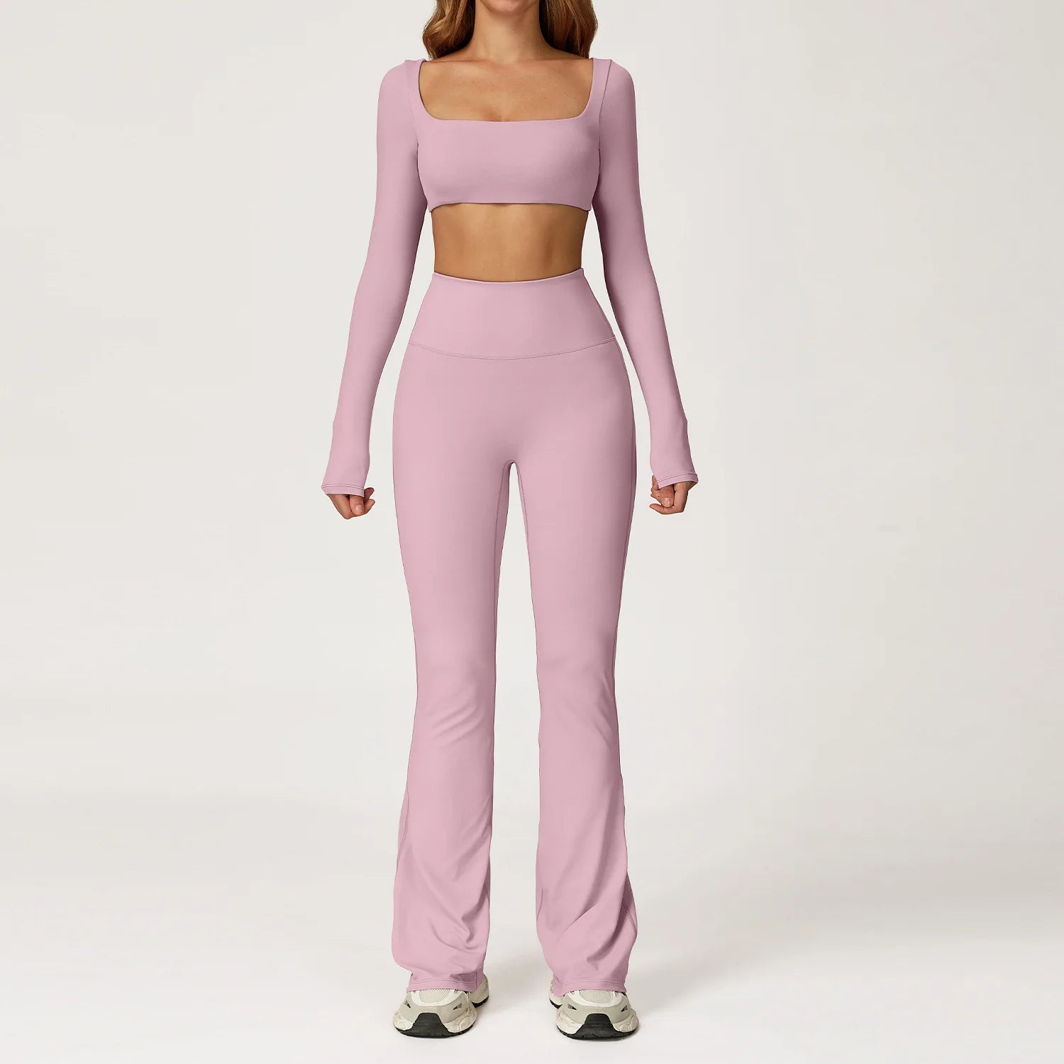 Women Yoga Set 2PCS Sportswear Push Up Workout Clothes Athletic Wear Gym Legging Fitness Bra Crop Top Long Sleeve Sports Suits