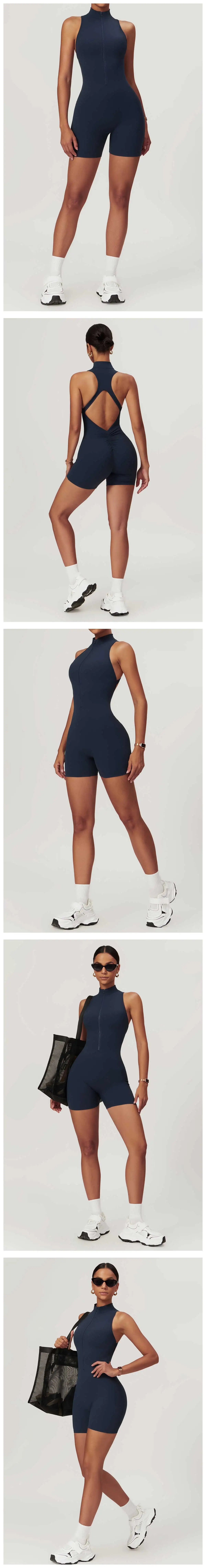 Scrunch Sports Overalls Gym Jumpsuit Women's Fitness Suit Short Sets for Woman Tracksuit Yoga Clothing Zipper Workout Sportswear