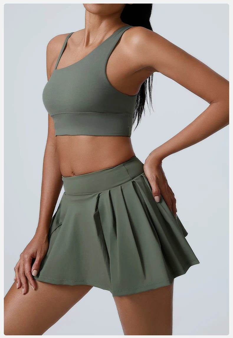 Yoga Set 2PCS Women Sport Suit Gym wear Workout Clothes Sports Crop Top Yoga Short Skirt Fitness Bra Set Breathable Gym Suits