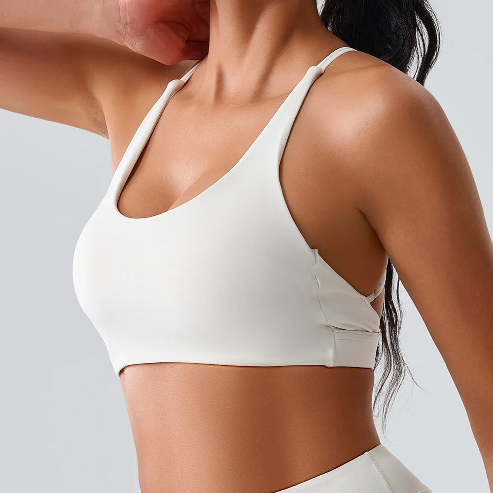 Women Impact Sports Bra Halter Top High Support Push Up Clothes Running Tops Open Back Gym Wear Fitness Yoga Workout Underwear