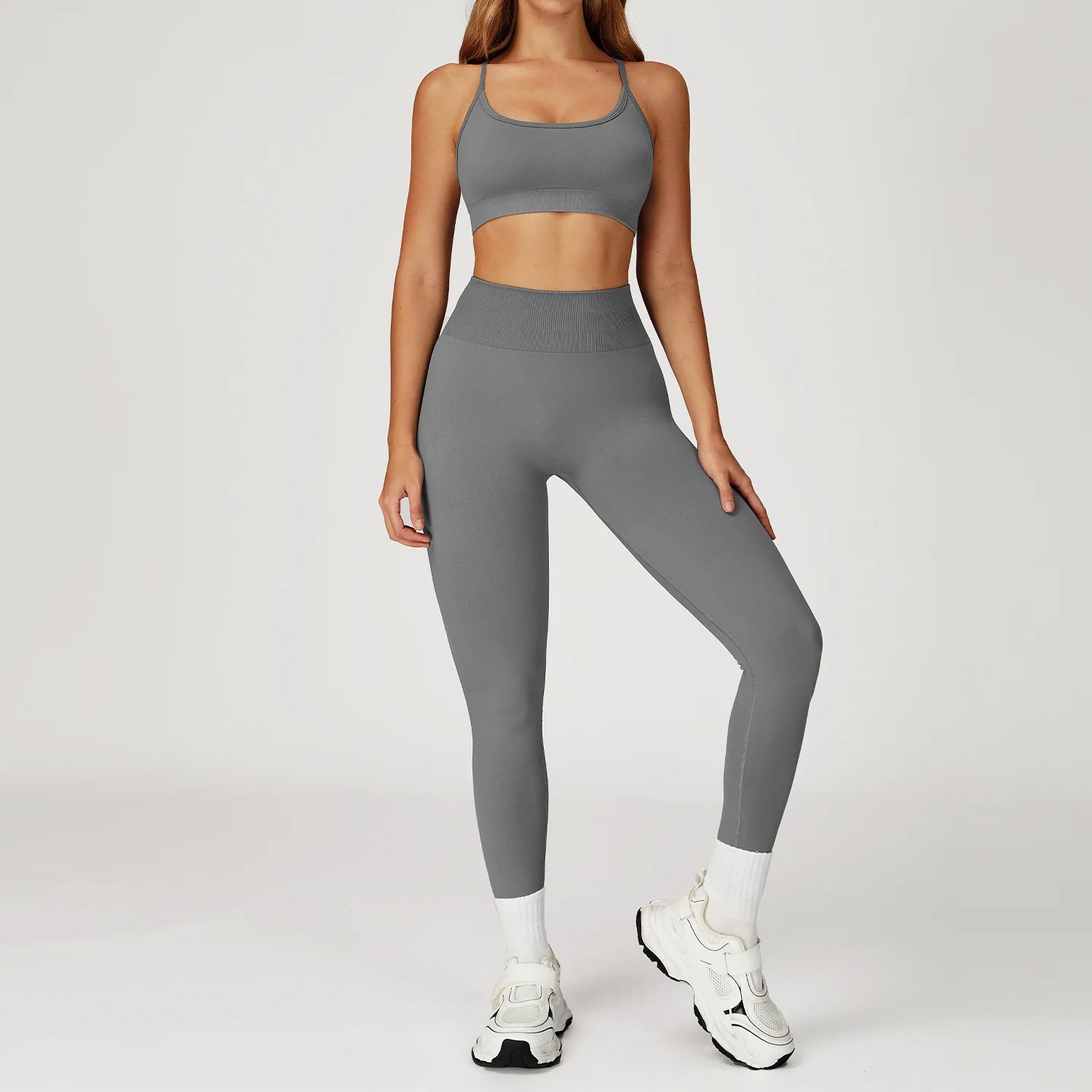 2PCS Seamless Yoga Set Gym Clothes Athletic Wear Women Fitness Set Tracksuits Sports Long Sleeved Gym Suit Leggings Sportswear