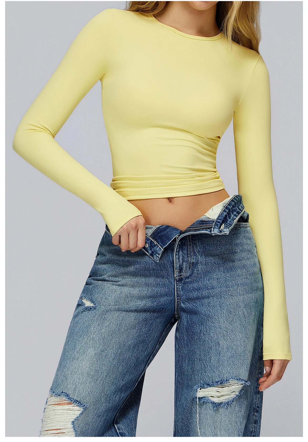 Yoga T-shirts Solid Sports Top Women Long Sleeve Gym Workout Running Shirts Sexy Exposed Navel Quick Dry Fitness Gym Sport Wear
