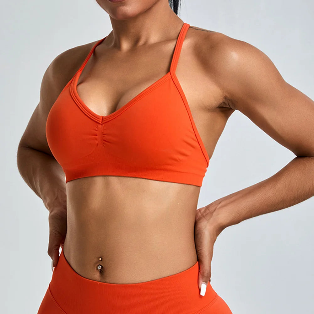 Women Sports Underwear Scrunch Push-up High Support Adjustable Thin Shoulder Strap Tank Fitness Top Seamless Workout Yoga Bras