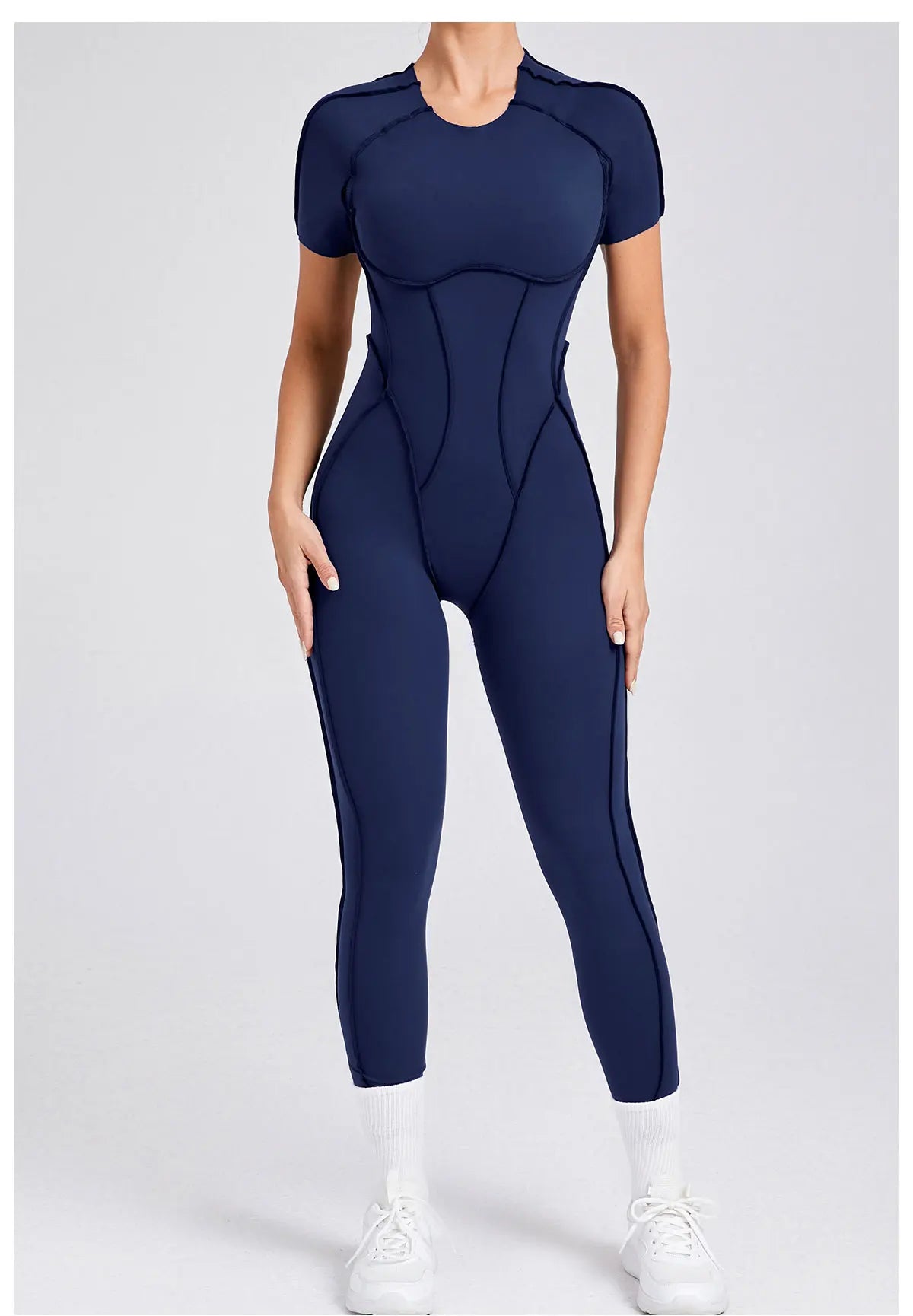 Seamless Yoga Jumpsuits Sports Fitness Hip-lifting Backless Short-sleeved One-piece Workout Rompers Gym Leggings Women Tracksuit