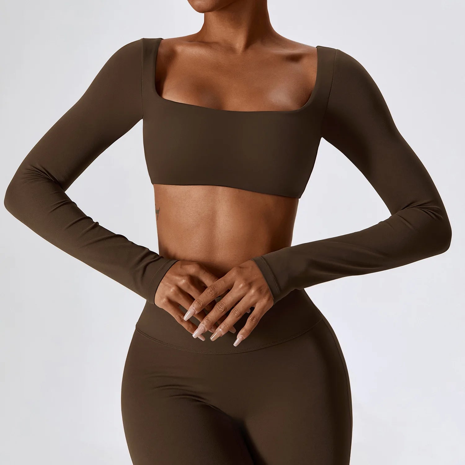 Women Yoga T-shirts Crop Tops Solid Sports Top Long Sleeve Running Shirts Sexy Exposed Navel Quick Dry Fitness Gym Sport Wear