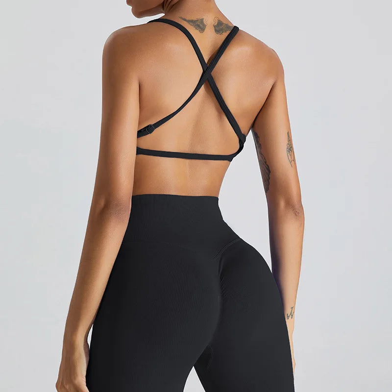 Seamless Soft Cross Back Women Sports Underwear Fitness Bra Tights Yoga Vest High Strength Shockproof Gym Sports Top Push Up Bra