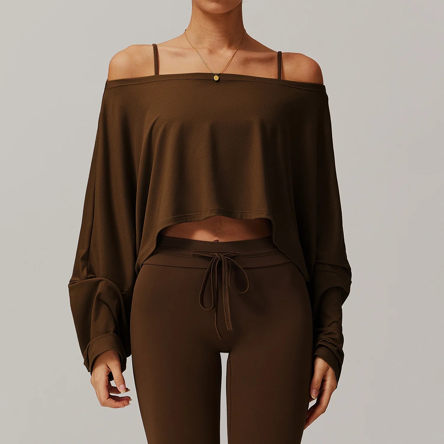Running Fitness Sports Long Sleeved Top Women's One Shoulder Batwing Sleeve Loose Breathable Casual Long Sleeved Sexy Yoga Top