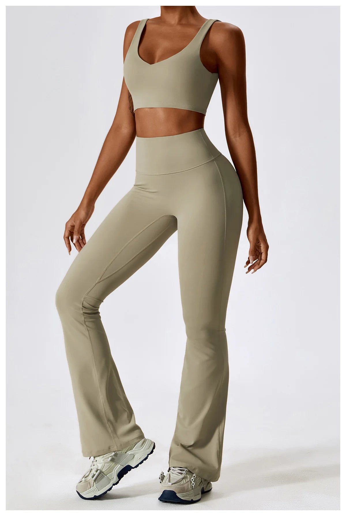 Women Tracksuit Gym Yoga Suit 2PCS Tight Fitting Sports Set Workout Breathable T Shirts Bra Tank Top Loose Bell-bottoms Leggings