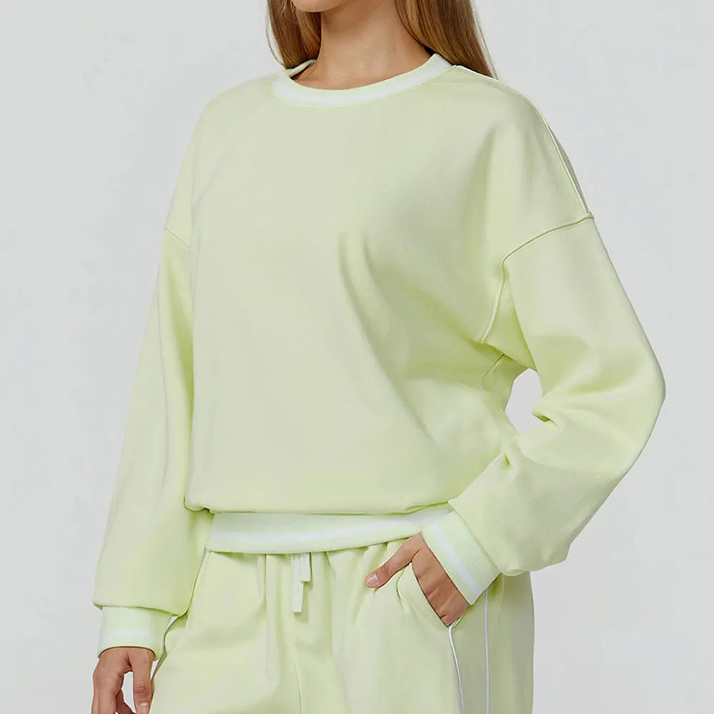 New Color Blocking Hoodie for Women Long Sleeved Loose Round Neck Top Fashionable Hoodie Outdoor Casual Running Sports Top