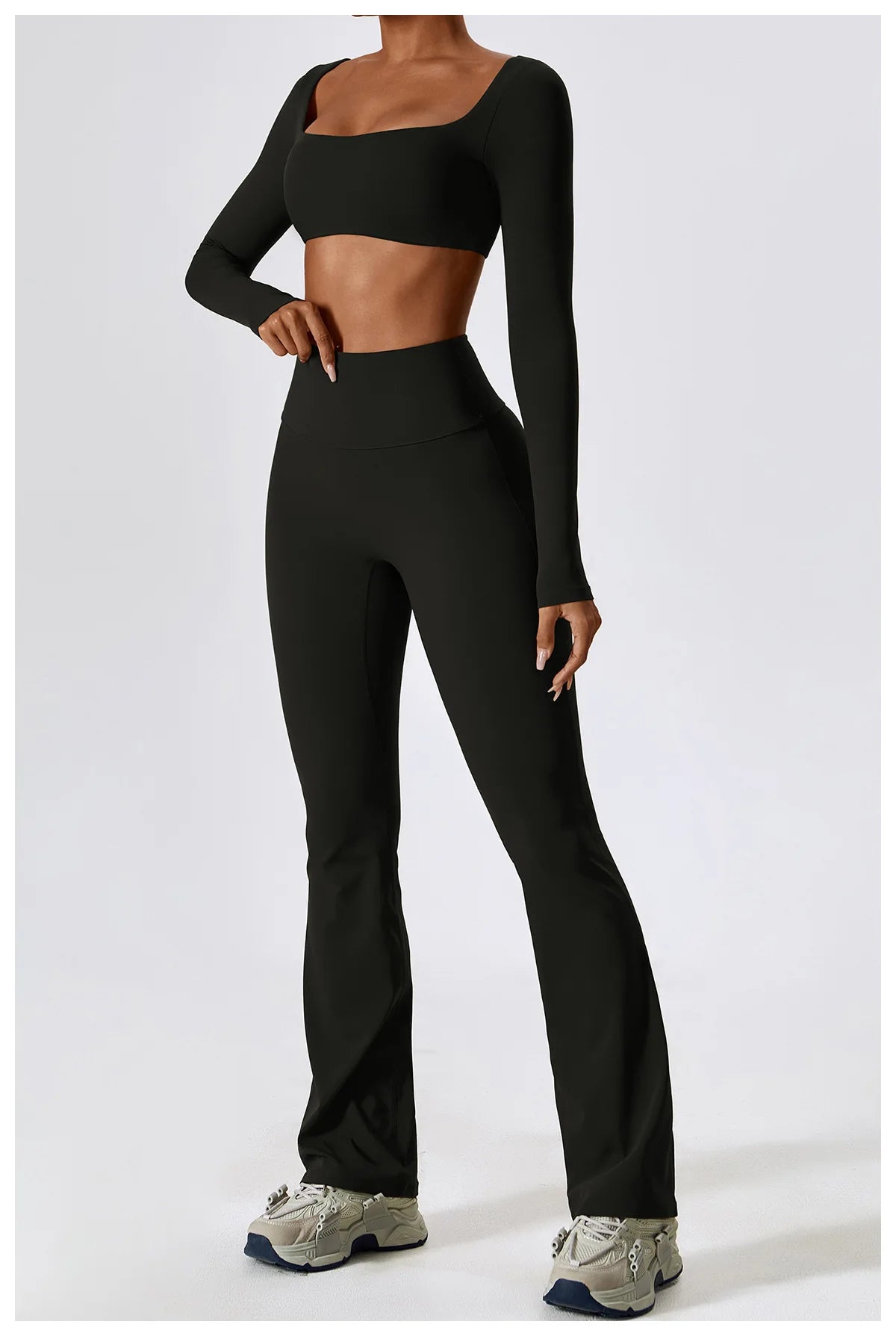 Women Tracksuit Gym Yoga Suit 2PCS Tight Fitting Sports Set Workout Breathable T Shirts Bra Tank Top Loose Bell-bottoms Leggings