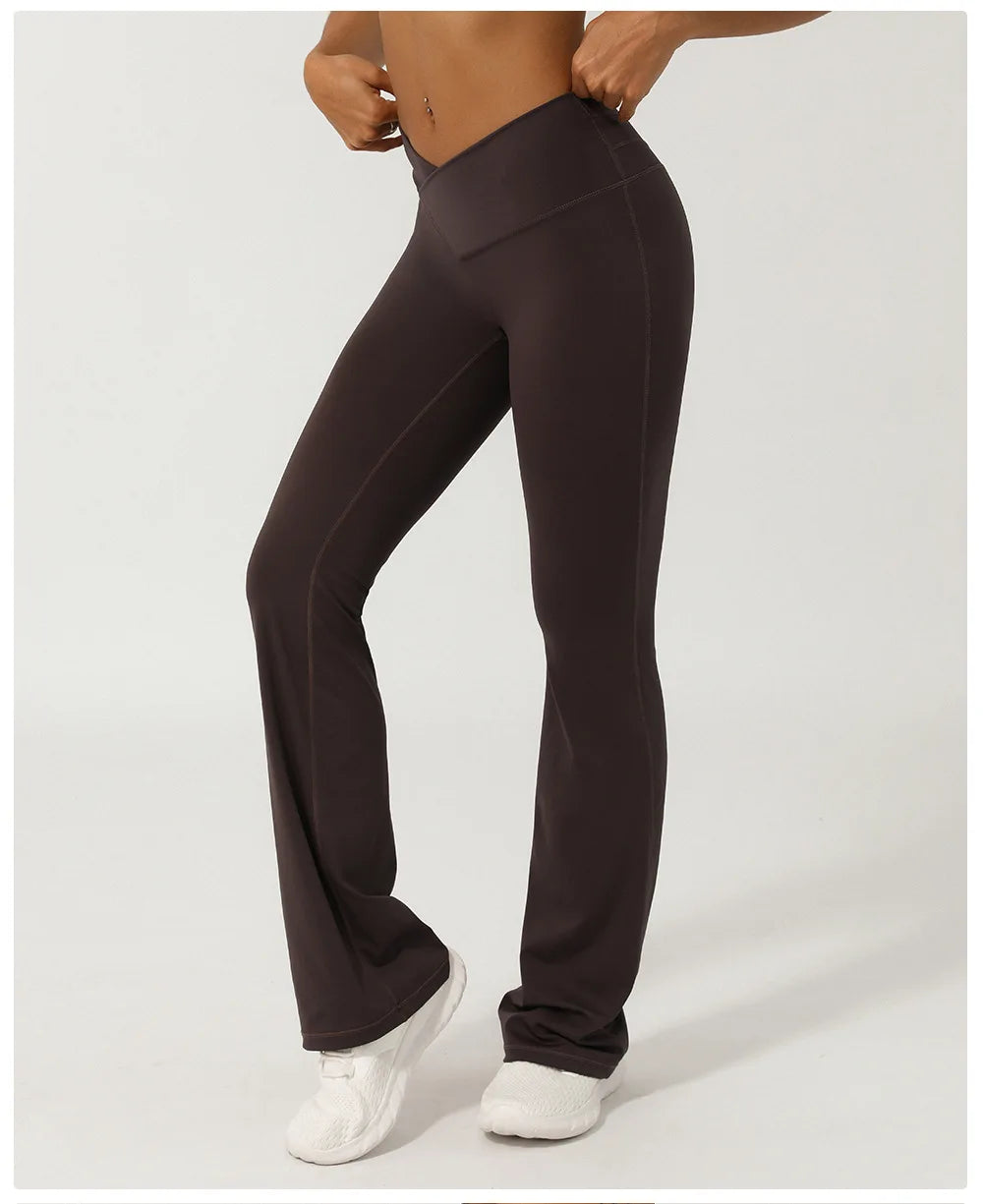 Women Yoga Bell-bottoms Tight Lifting High Waist Tights Cross Waist Sport Flared Pants Gym Running Breathable Fitness Leggings