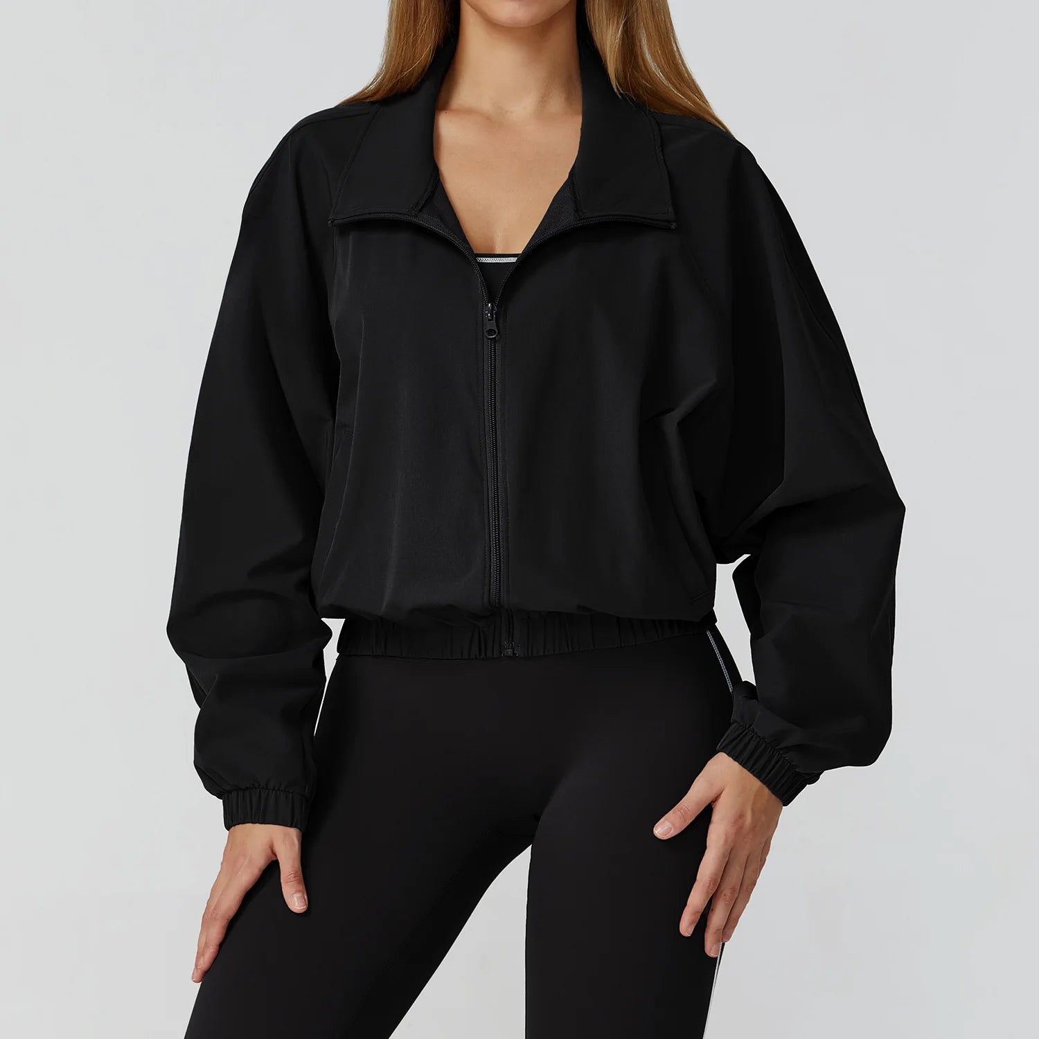 New Quick Drying Stand Up Collar Sports Jacket Women's Zipper Top Windproof Outdoor Running Fitness Long Sleeved Yoga Jacket