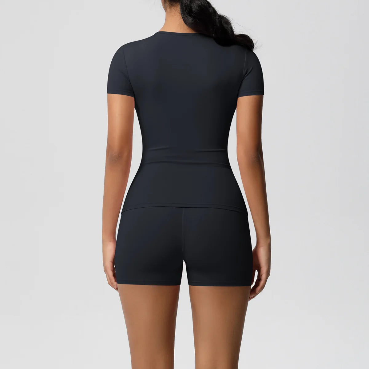 UREN 2PCS Gym Set Summer Short Sleeve Breathable Stretchy GYM Yoga Slim Fitness Active Top Women's Quick-Drying Cycling Short