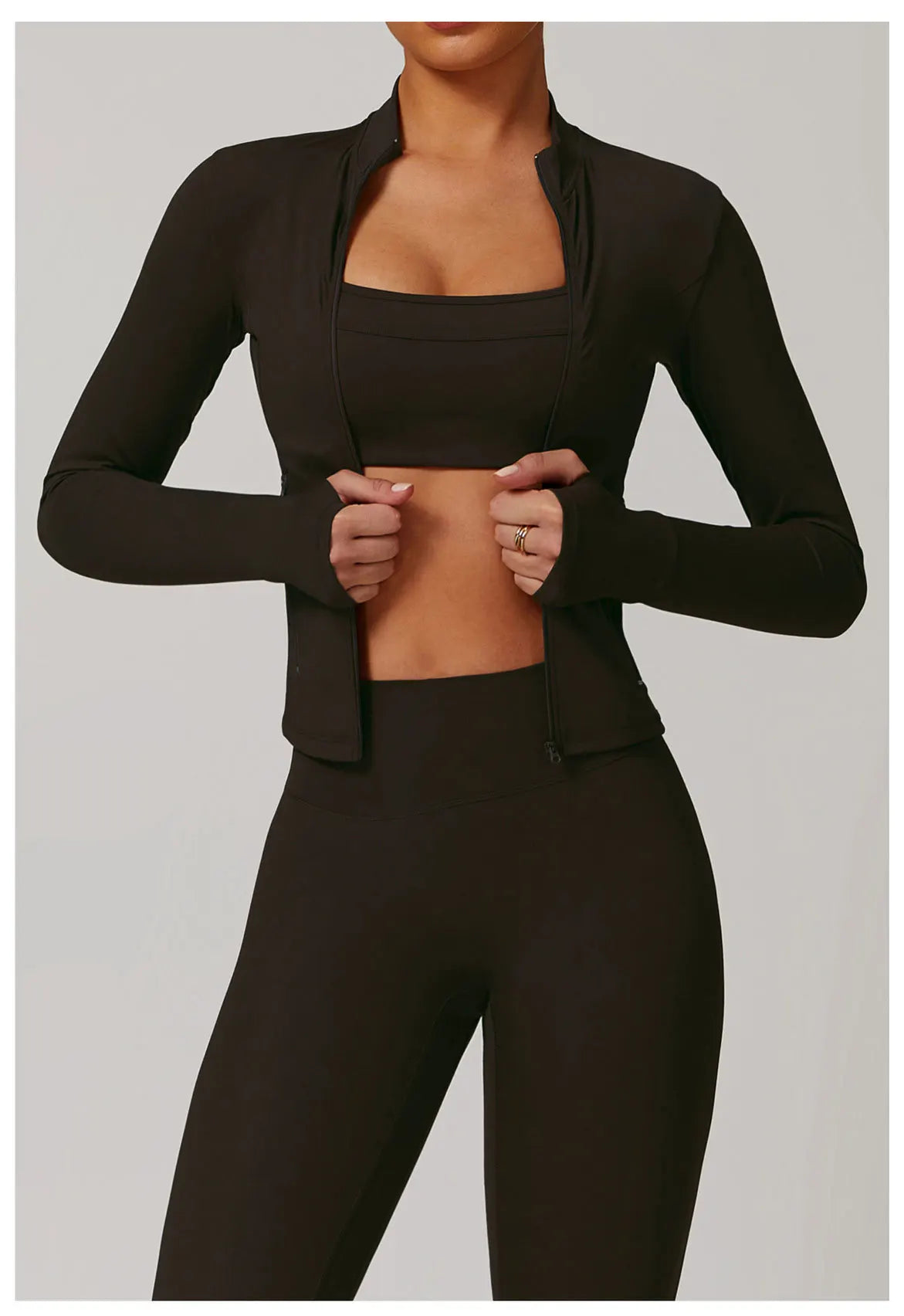 Women Outdoor Running Fitness Wear T-shirt Long Sleeved Thumb Holes Top Zipper Yoga Long Sleeved Yoga Shirt Gym Push Up Workout