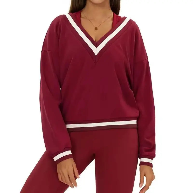 New Winter Women's Long Sleeved V-neck Sports Hoodie Women's Loose and Casual Long Sleeved Top Fashionable and Versatile Jacket