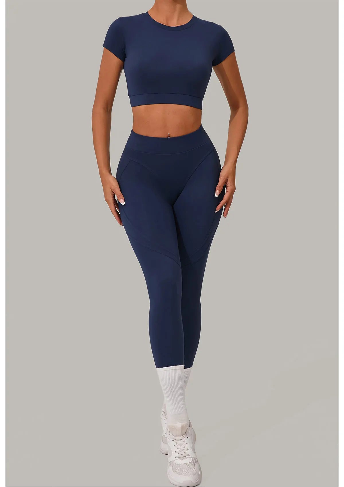 2PCS Yoga Set Gym Clothes Seamless Sportswear Yoga Suits Women Fitness Tracksuits Sports Short Sleeves Gym Leggings Sports Suits