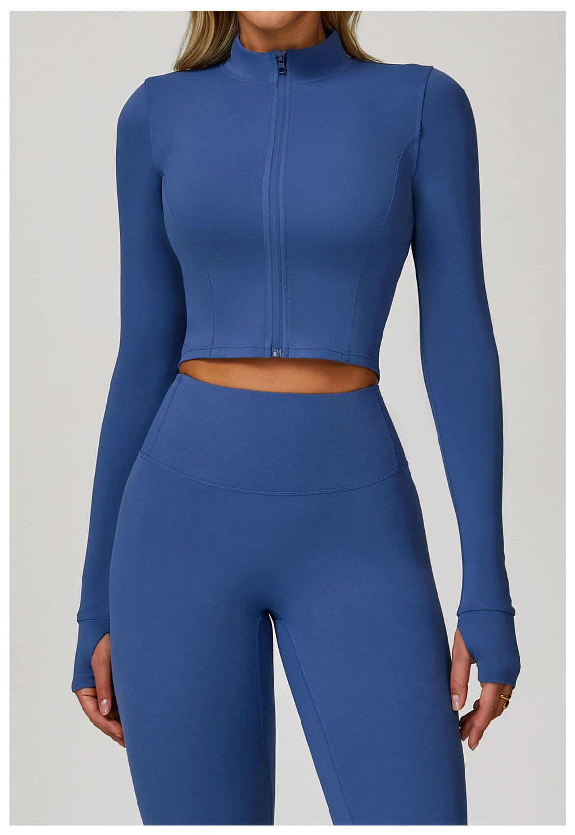Women Outdoor Sports Long Sleeved Slim Yoga Clothes Quick Dry Zipper Cardigan Stand Up Collar Jacket Running Fitness Jacket Top