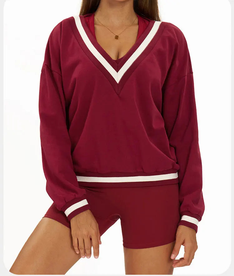 New Winter Women's Long Sleeved V-neck Sports Hoodie Women's Loose and Casual Long Sleeved Top Fashionable and Versatile Jacket