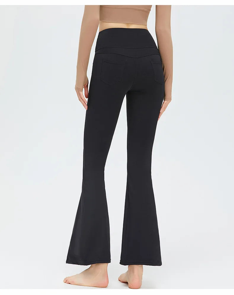 Flare Legging Pocket Yoga Pants Women Bell-bottoms Workout Yoga Trousers High Waist Tight Fitness Pants Gym Sports Wide Leg Pant