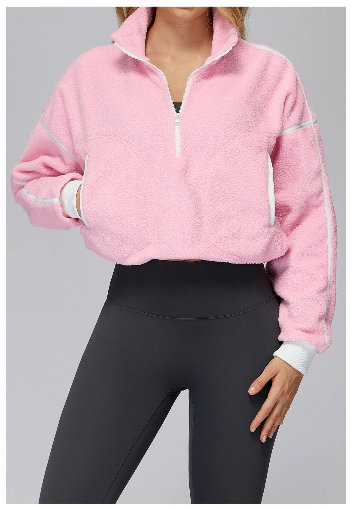 Winter Women's Standing Collar Windproof and Warm Fleece Jacket Women's Long Sleeved Running and Fleece Sports Jacket