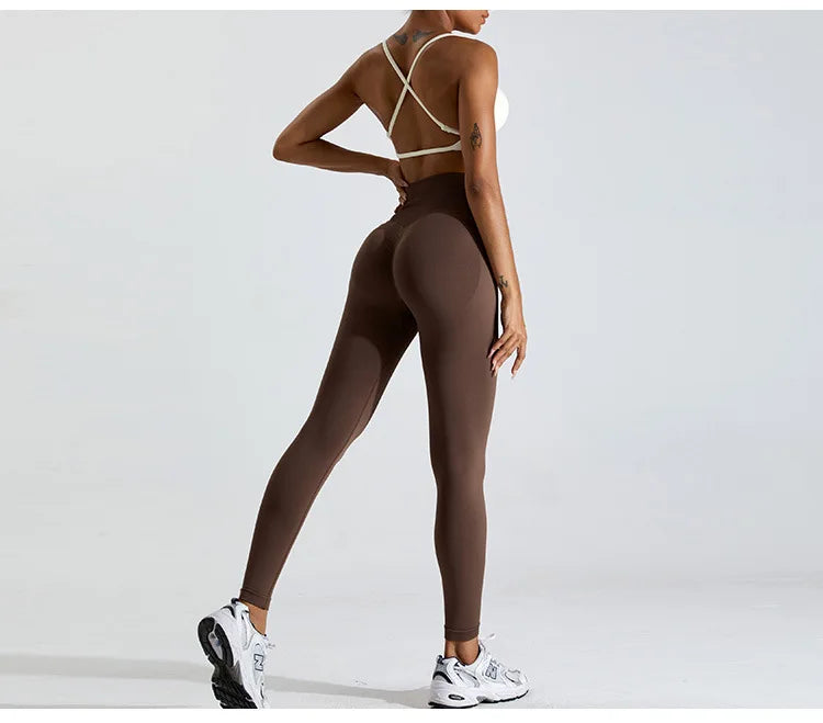 Seamless Soft Cross Back Women Sports Underwear Fitness Bra Tights Yoga Vest High Strength Shockproof Gym Sports Top Push Up Bra