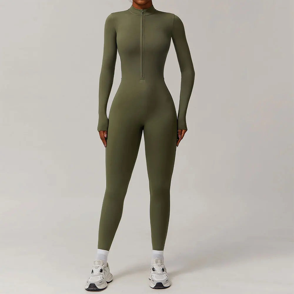 Winter Zipper Workout Jumpsuit Sports Overalls Women Gym Clothing Running Fitness Suit Gym Tracksuit Push Up Sportswear Yoga Set