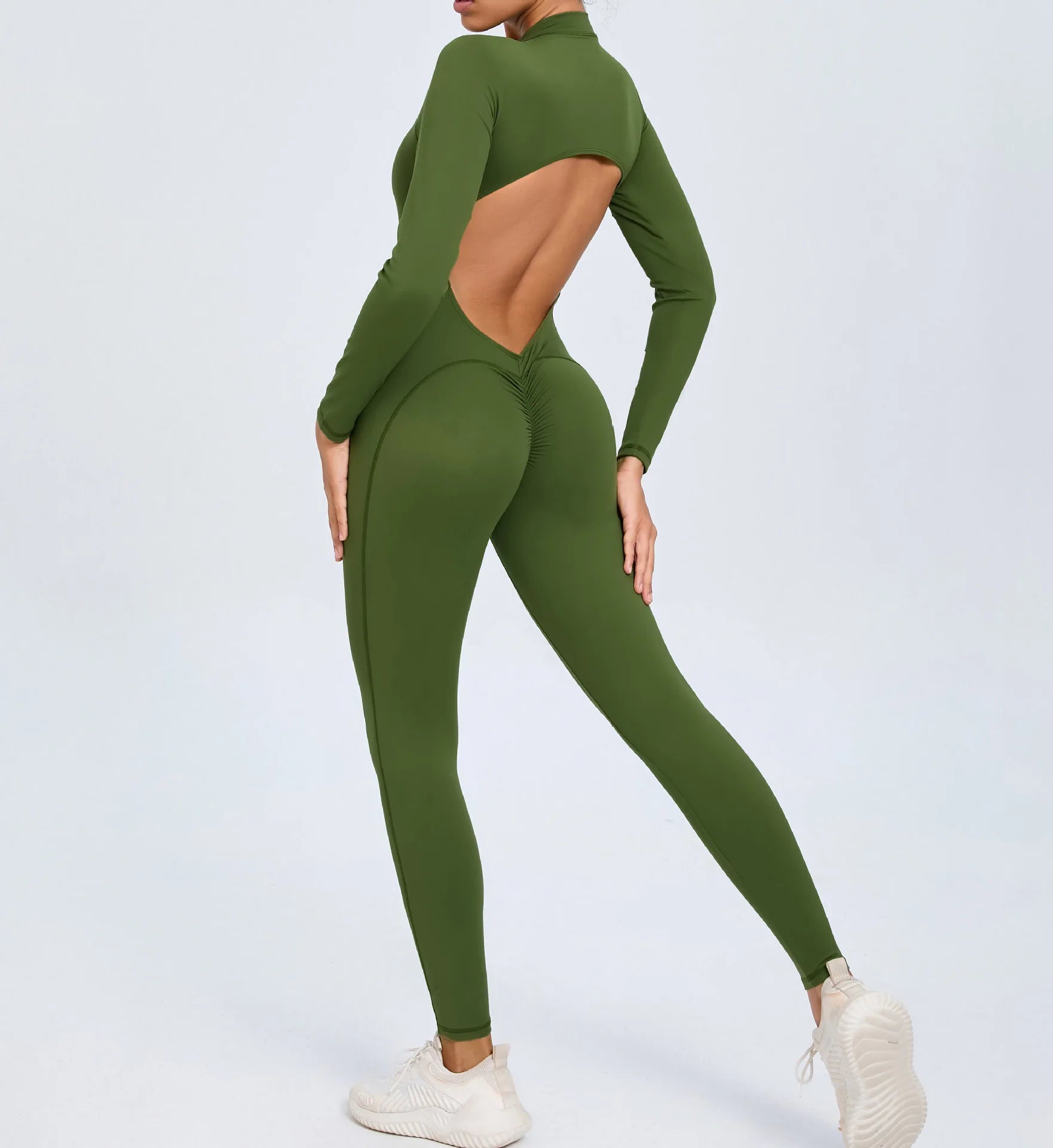Backless Rompers Yoga Long Sleeved Women's Sportswear Gym Zipper Jumpsuits Workout Bodysuit Fitness One-piece Skin-tight Garment