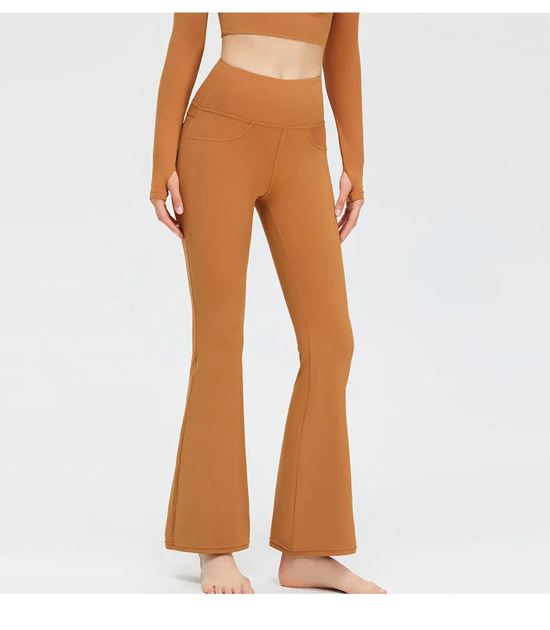 Flare Legging Pocket Yoga Pants Women Bell-bottoms Workout Yoga Trousers High Waist Tight Fitness Pants Gym Sports Wide Leg Pant