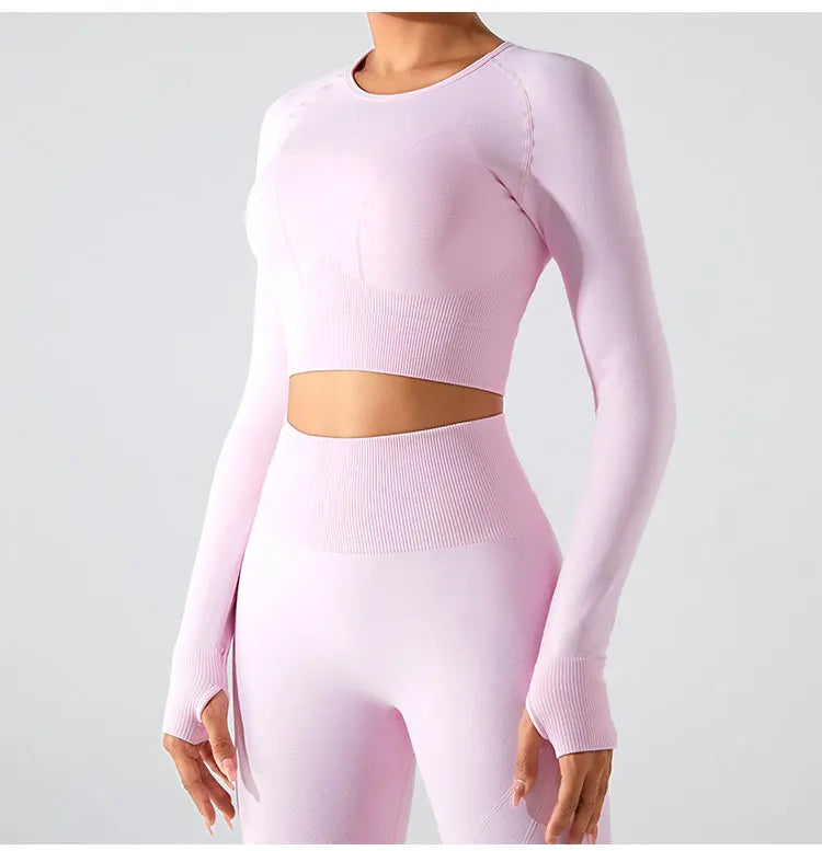 Women's Seamless Long Sleeve Top Yoga Shirts Running T-Shirt Workout Running Fitness Gym Sports Top Training Crop Top Solidcolor