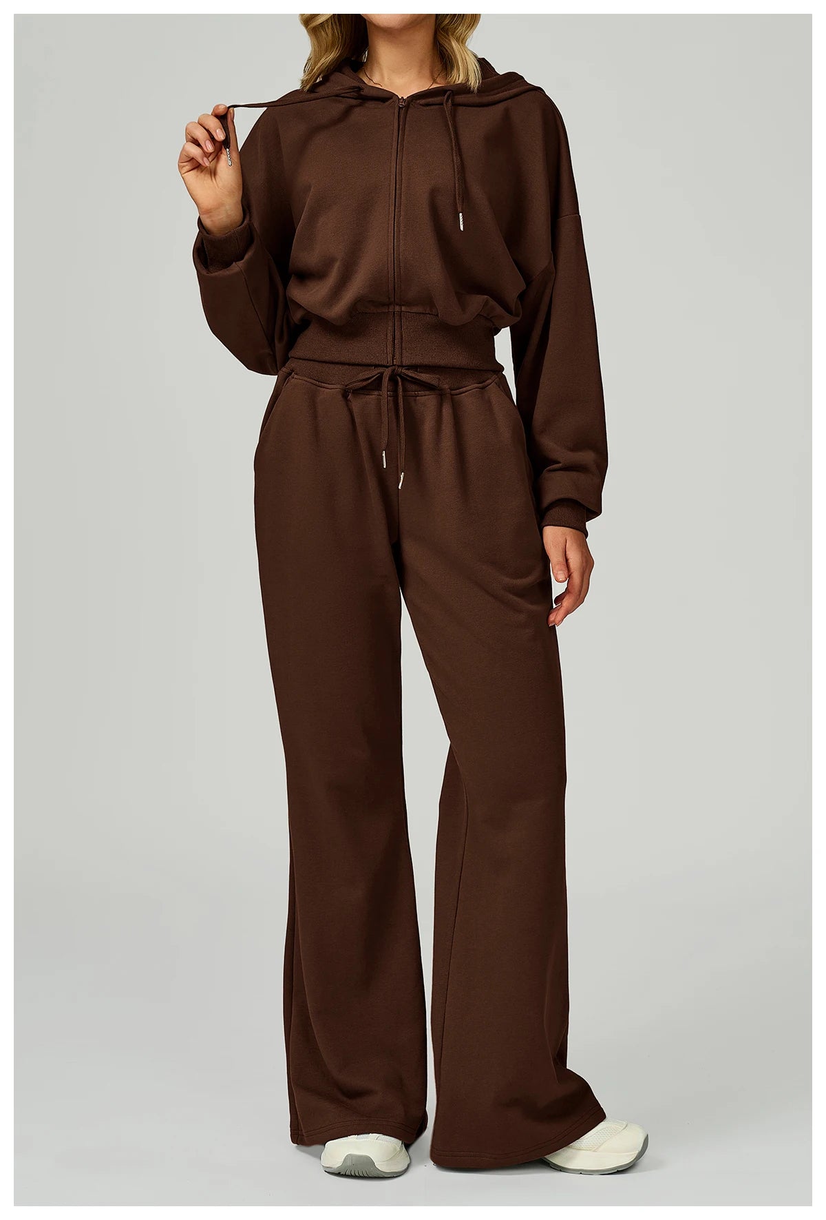New Winter Zipper Sports Suit 2 Pieces Hooded Casual Loose Sweatshirt Long Sleeved Outdoor Running Suit Sportswear for Women