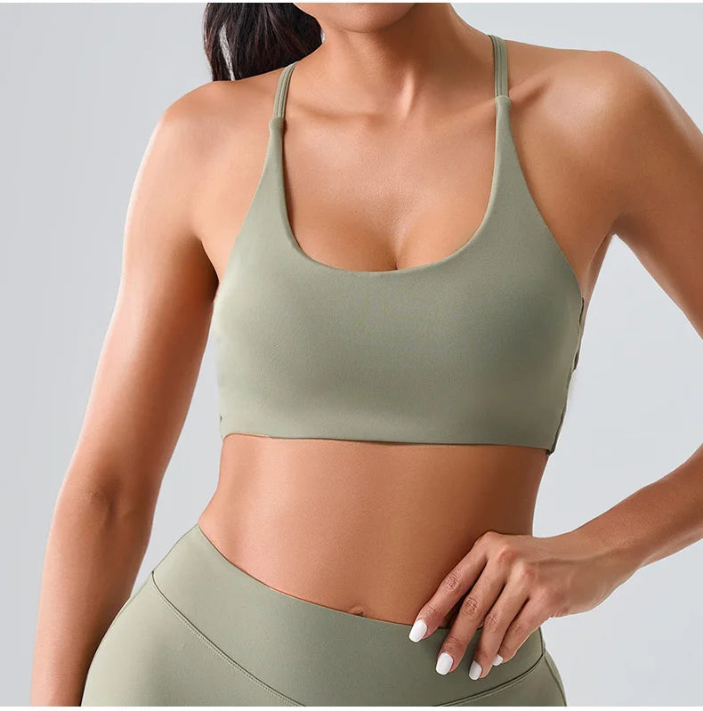 Women Impact Sports Bra Halter Top High Support Push Up Clothes Running Tops Open Back Gym Wear Fitness Yoga Workout Underwear