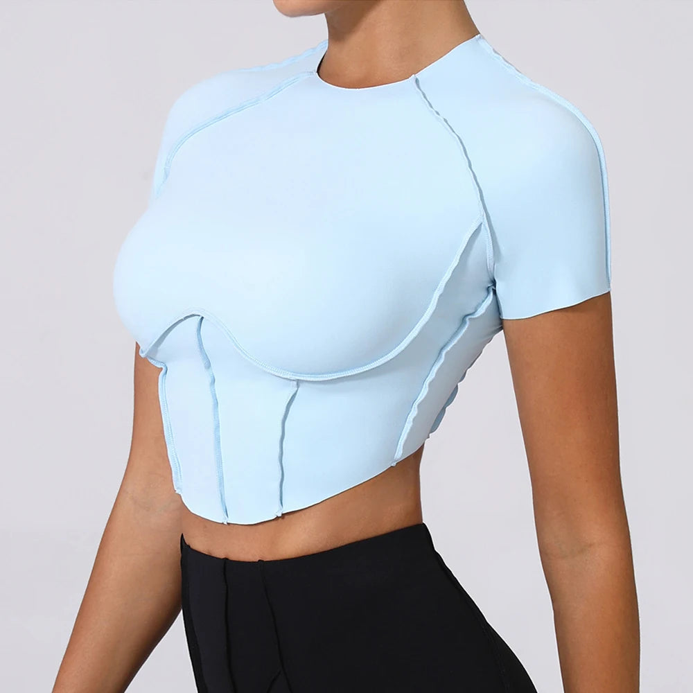 Women Yoga Top Line Sport T Shirts Fitness Clothes Short Sleeve Push Up Yoga Shirt Gym Top Running Active Wear Workout Sport Top