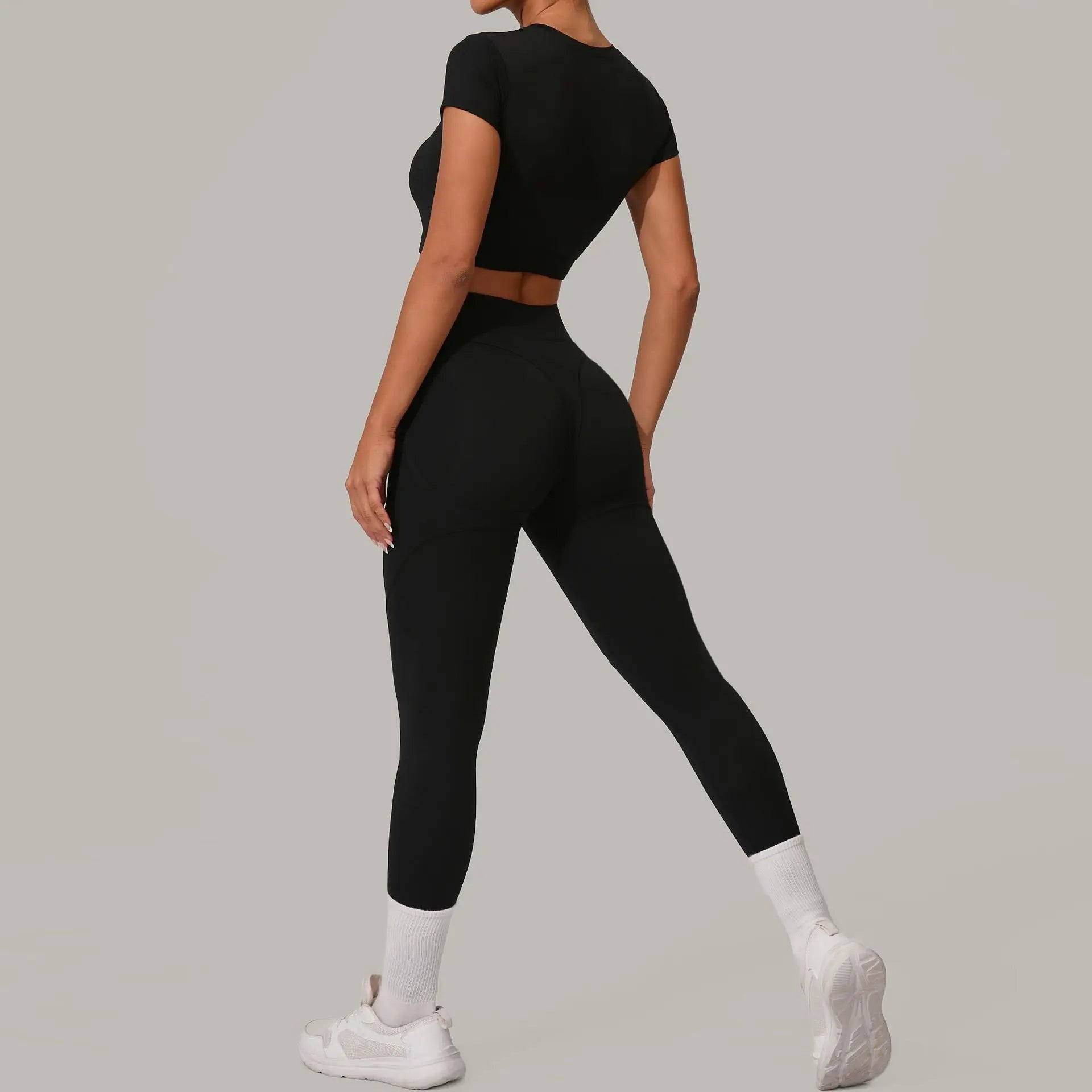 2PCS Yoga Set Gym Clothes Seamless Sportswear Yoga Suits Women Fitness Tracksuits Sports Short Sleeves Gym Leggings Sports Suits