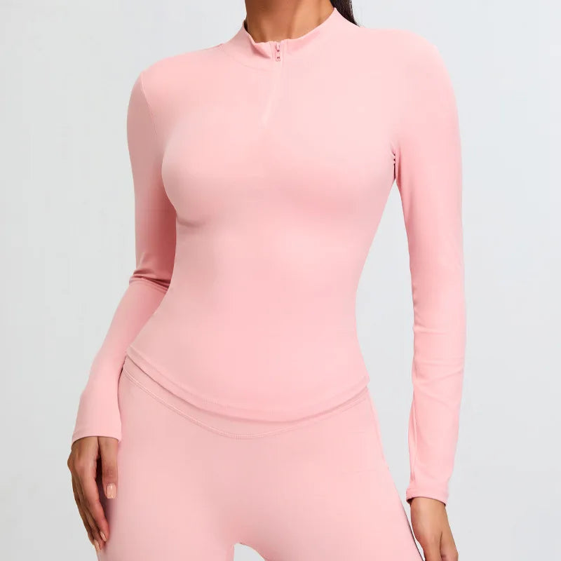 Half Zipper Yoga Long Sleeve Women Shirt Sports Jacket Fitness Gym Top Activewear Running Coats Sports Workout Clothes Woman Top