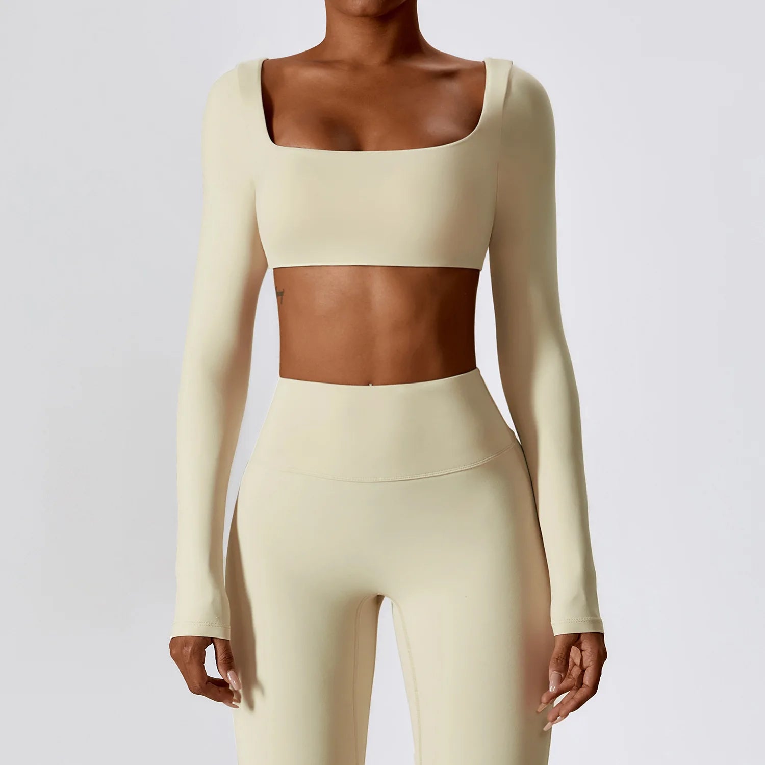 Women Yoga T-shirts Crop Tops Solid Sports Top Long Sleeve Running Shirts Sexy Exposed Navel Quick Dry Fitness Gym Sport Wear