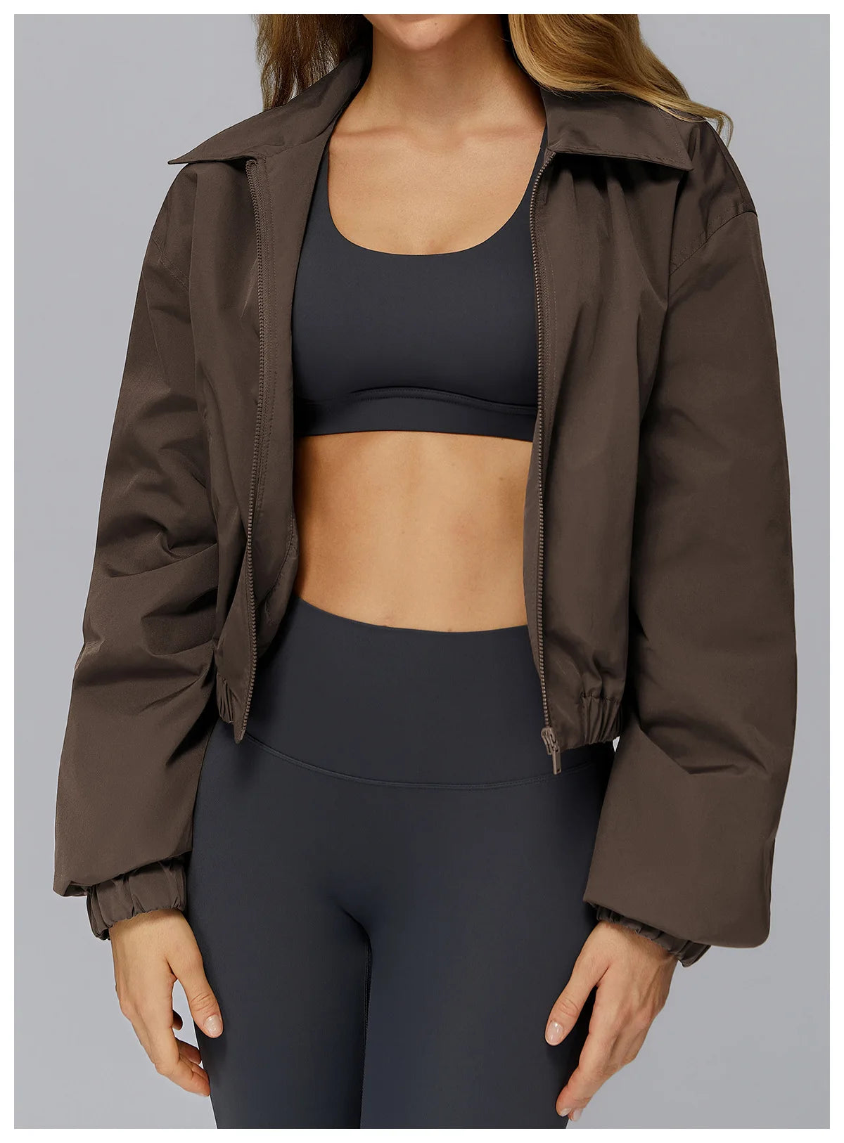 Winter Long Sleeved Loose Jacket Women's Zipper Yoga Long Sleeved Windproof Warm Sports Top Outdoor Hiking and Running Jacket