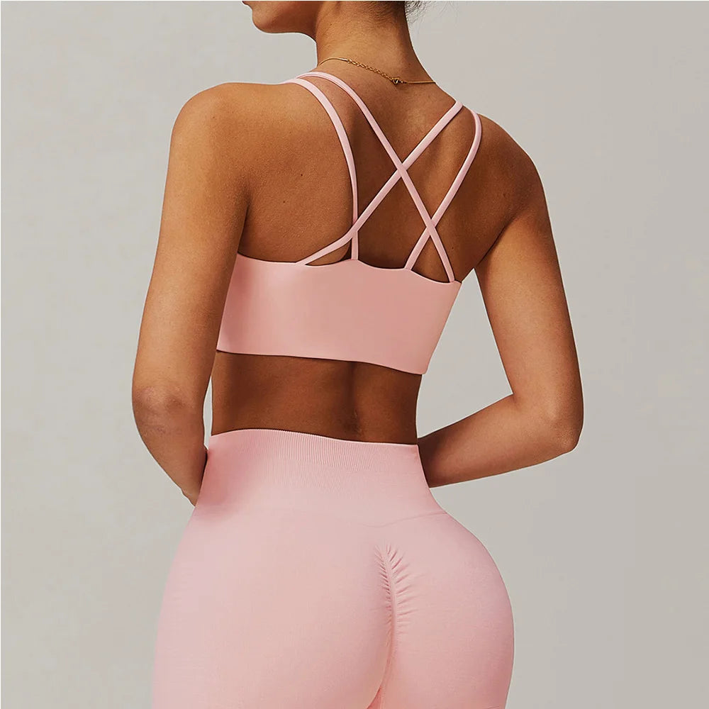 Women's Sports Bra Sexy Criss Cross Straps Back High Support Impact Yoga Underwear Running Fitness Gym Padded Bralette Tops