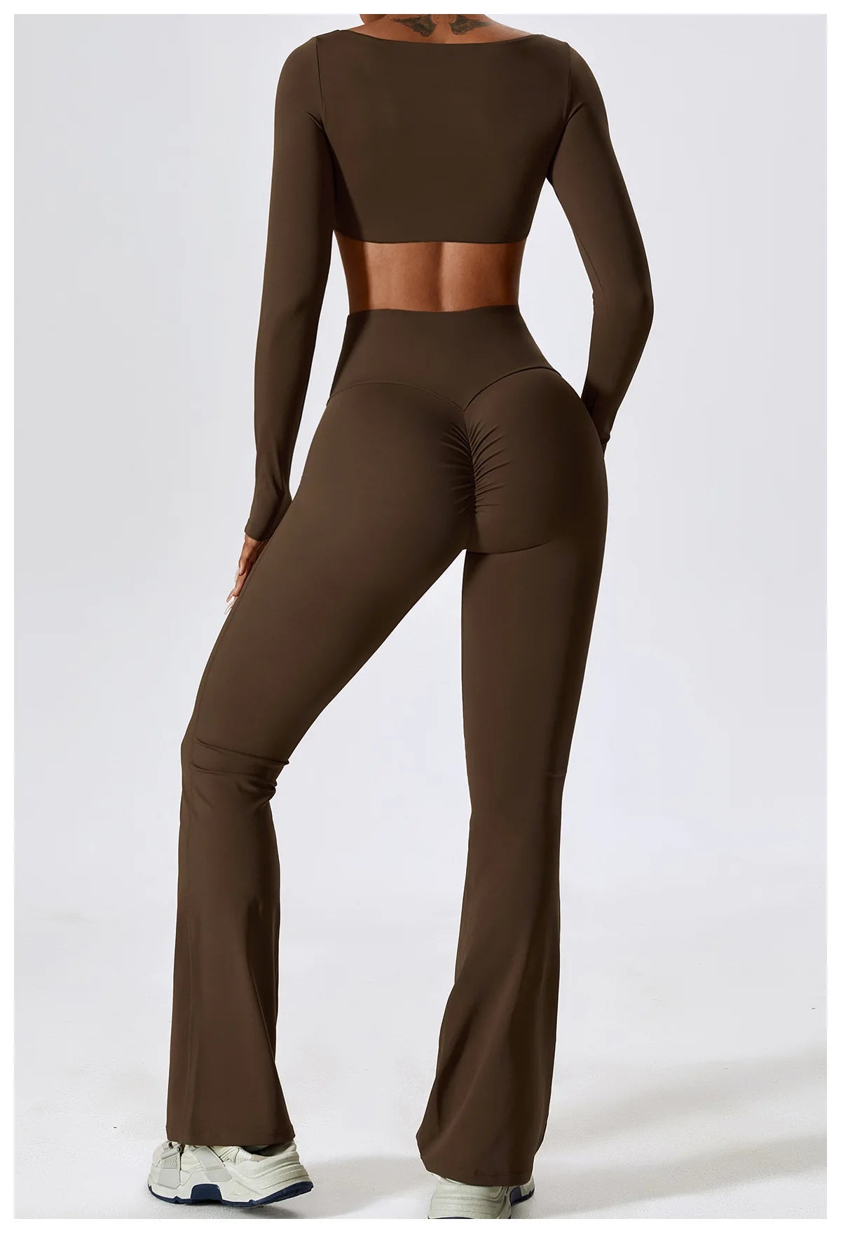 Women Tracksuit Gym Yoga Suit 2PCS Tight Fitting Sports Set Workout Breathable T Shirts Bra Tank Top Loose Bell-bottoms Leggings