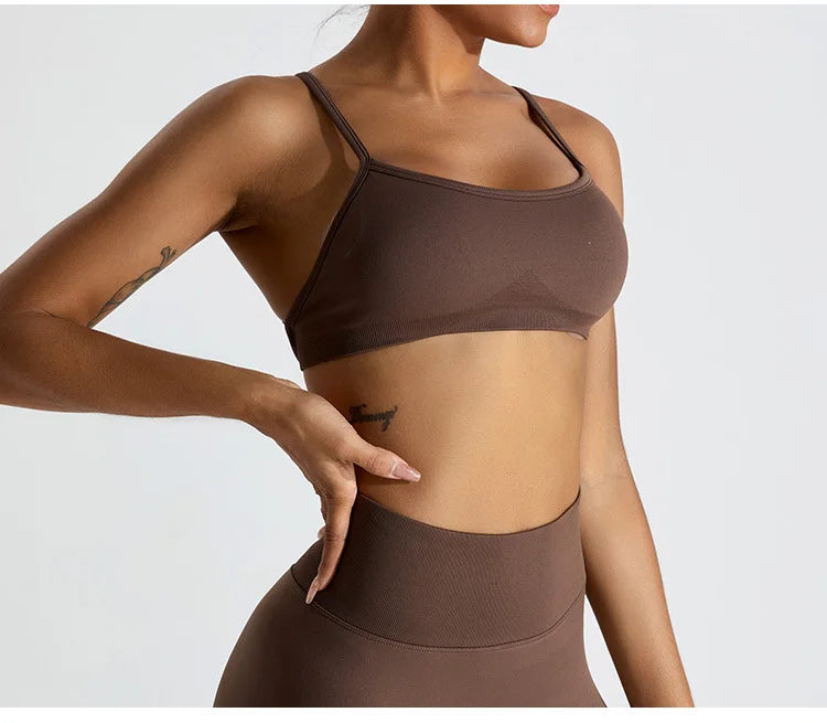 Seamless Soft Cross Back Women Sports Underwear Fitness Bra Tights Yoga Vest High Strength Shockproof Gym Sports Top Push Up Bra