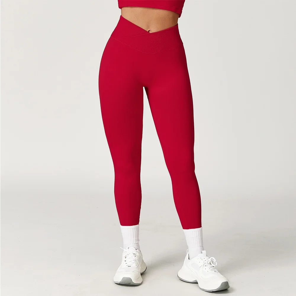 Seamless Yoga Leggings Women Fitness Leggings Running Cycling Pants Cross Waist Head Sports Legging High Waist Workout Gym Tight