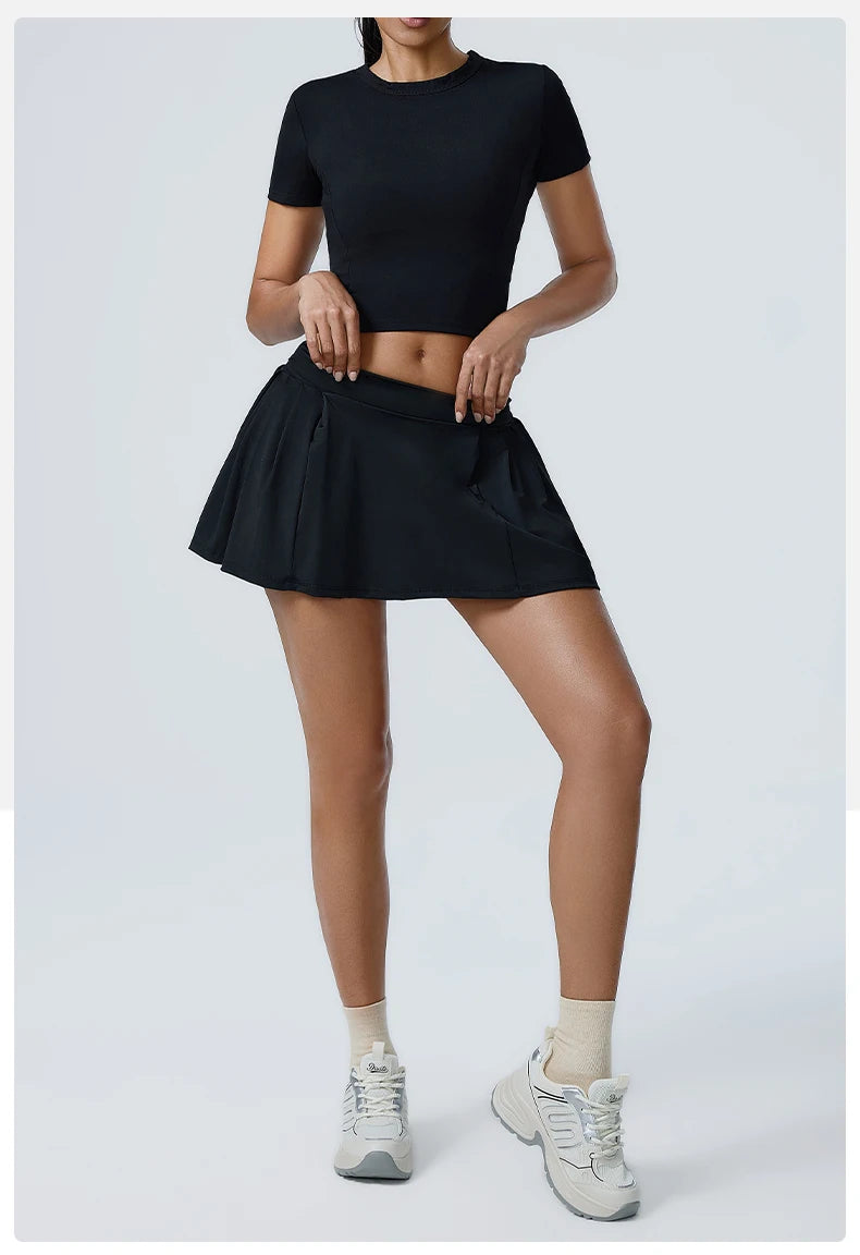 Yoga Set Workout Sets for Women Sportswear 2PCS Gym Suits Crop Short Sleeves High Waist Shorts Outfits Fitness Running Tracksuit