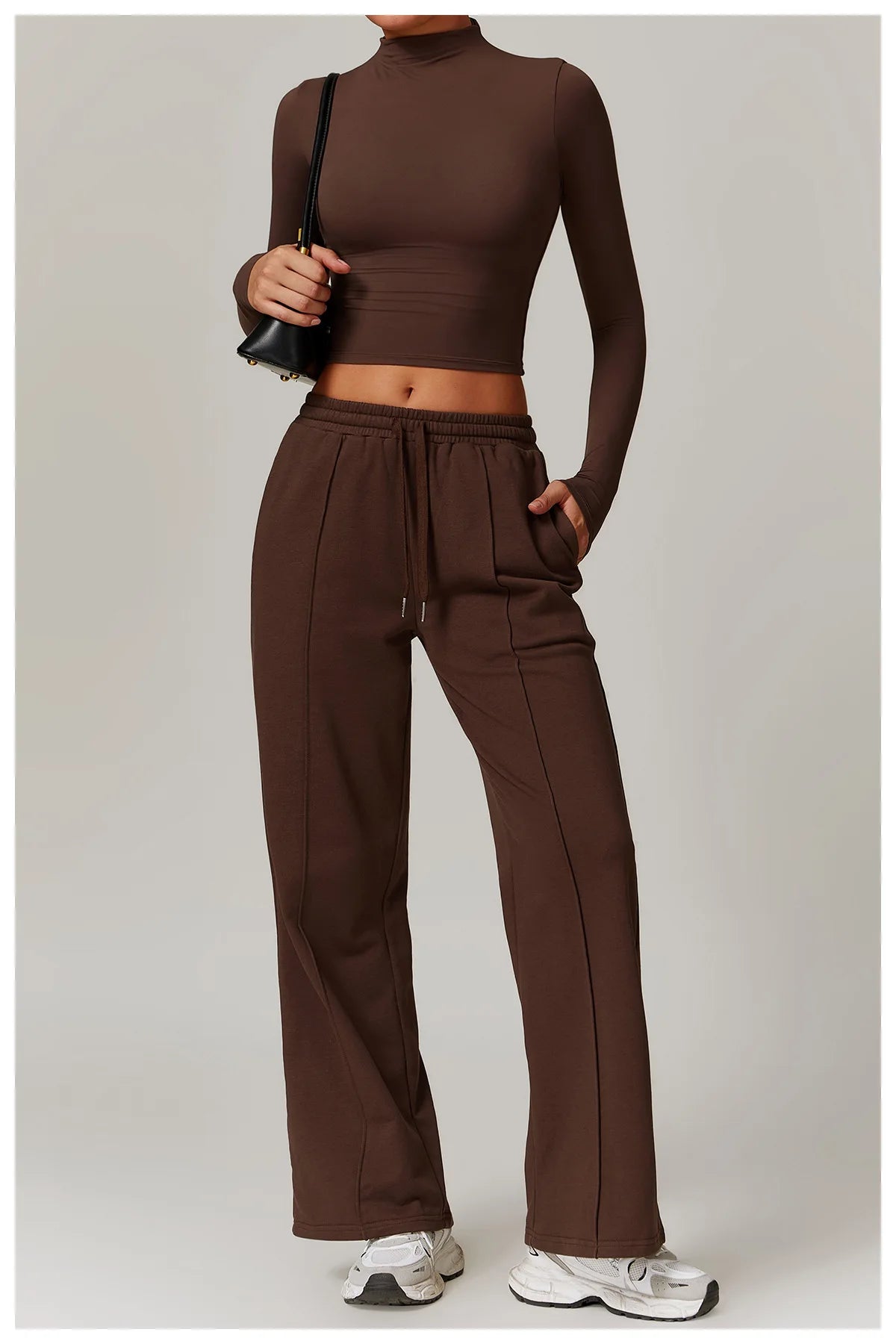 Women Crop Tops High Neck Yoga T-shirts Solid Sports Top Long Sleeve Running Shirts Exposed Navel Quick Dry Fitness Gym Sport