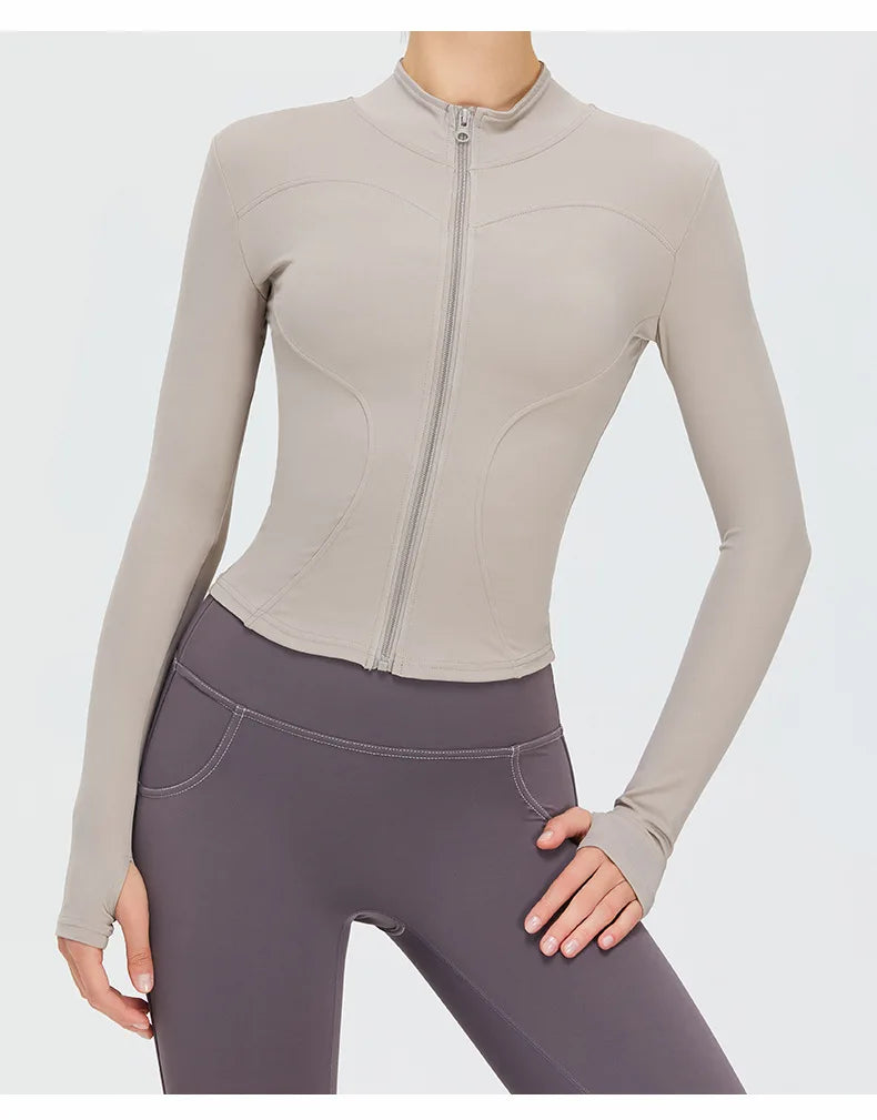 Zipper Jacket Women Sports Long Sleeve Push Up Fitness Yoga Shirt Gym Top Activewear Running Coats Workout Clothes Woman Jacket