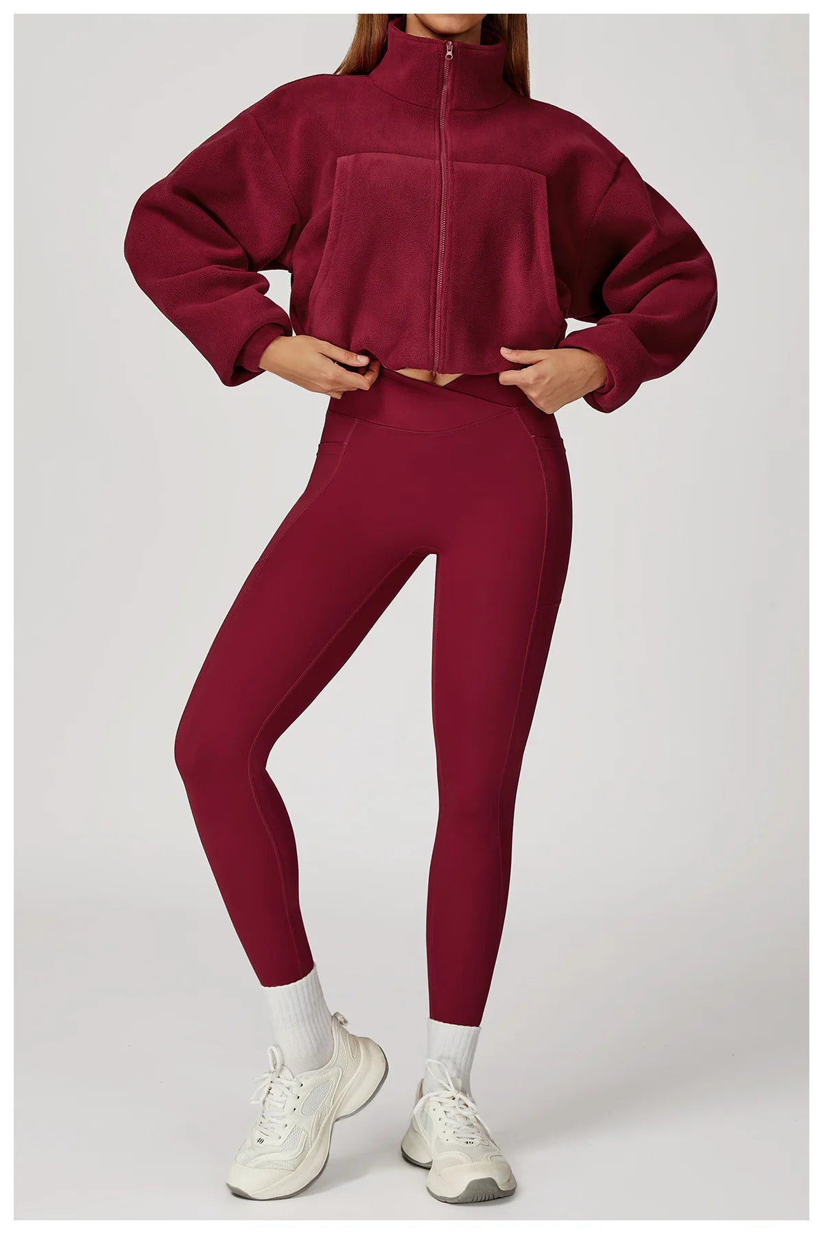 Winter Yoga Jacket Women Long Sleeved Stand Up Collar Windproof Warm Fleece Drawstring Jacket Running With Fleece Sports Jacket