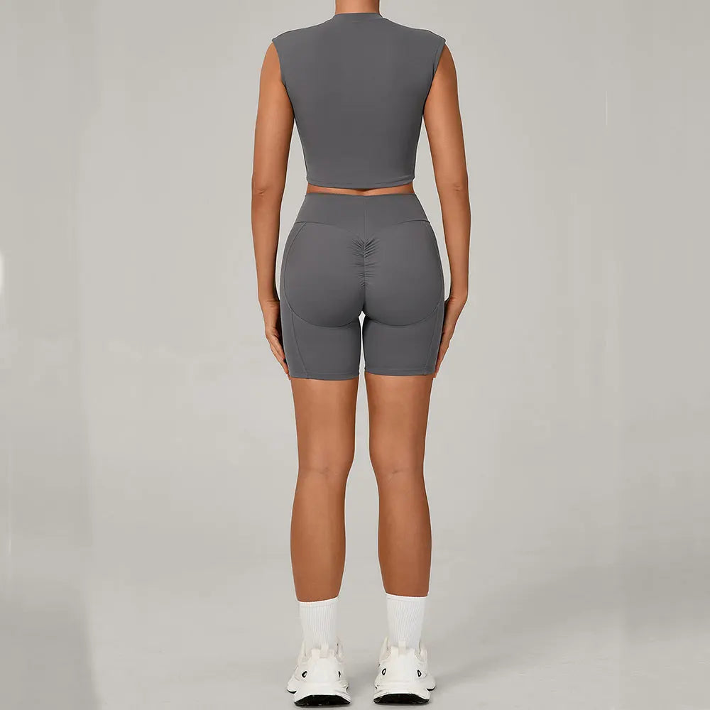 Yoga Sets Workout Sets Women Tracksuit 2 Pieces Gym Suits Yoga Short Sleeves High Waist Shorts Outfits Running Fitness Clothes