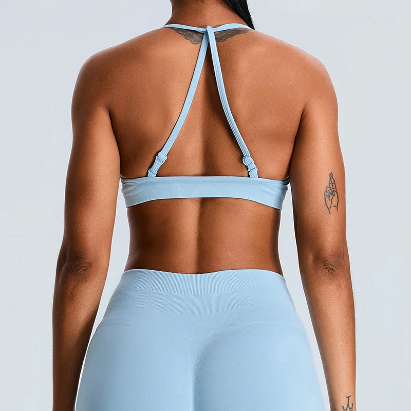 Women Sports Underwear Scrunch Push-up High Support Adjustable Thin Shoulder Strap Tank Fitness Top Seamless Workout Yoga Bras