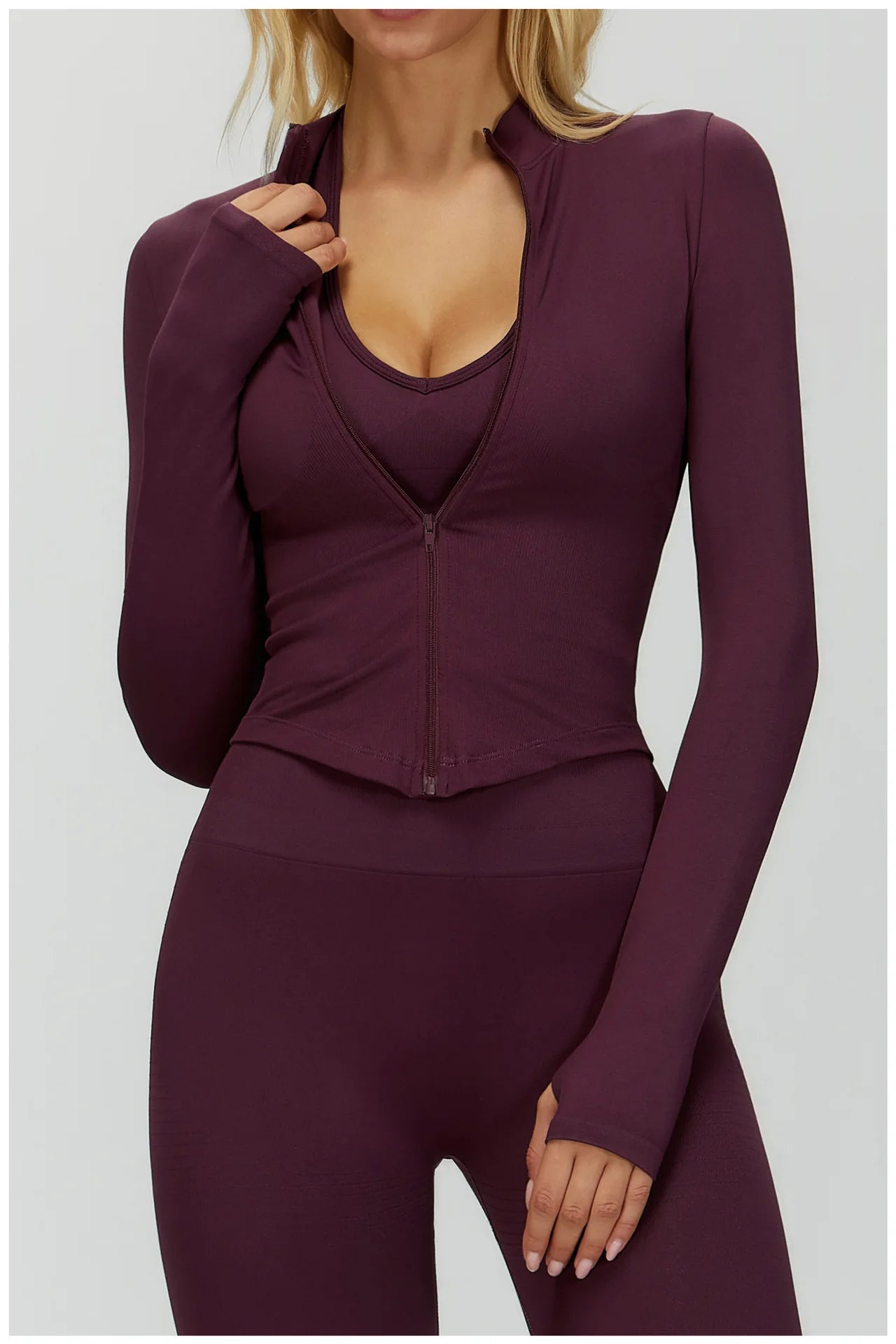 Seamless Outdoor Sports Long Sleeved Women Yoga Coat Quick Dry Zipper Cardigan Stand Up Collar Jacket Running Fitness Jacket Top